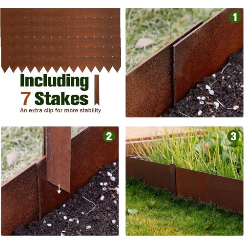 Worth Garden 20ft Pre-Rusted Cor-Ten Steel Landscape Edging – Heavy Duty Metal Garden Edging Border, 40 L x 6-Pack 5.5 H Panels, No-Dig Hammer-in Lawn & Yard Edging with 7 Clamps & Gloves