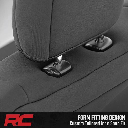 Rough Country Neoprene Seat Covers for Chevy Silverado & GMC Sierra 1500 (2019-2026) w/No Rear Seat Storage or Cup Holder - Waterproof & UV Resistant, Foam Padded, Front & Rear Row Cover Set