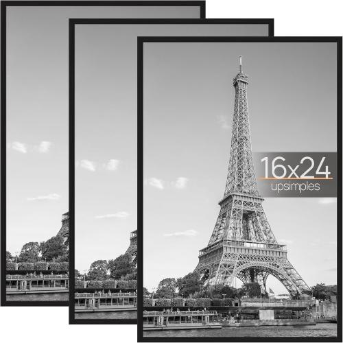 upsimples medium Picture Frame Black 3 Pack, Scratch-Proof Poster Frames  for Photo Gallery - Slide-In Strips, Horizontal or Vertical Wall Mounting