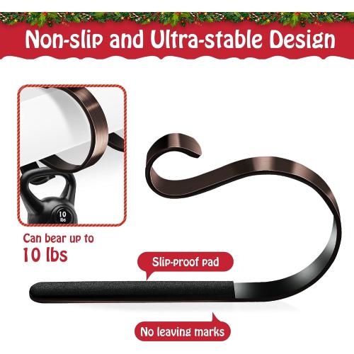 Loncaster Christmas Stocking Holders for Mantle Set of 12, Non-Slip Adjustable Stocking Holders, Stocking Hanger for Christmas Party Decorations(Bronze)