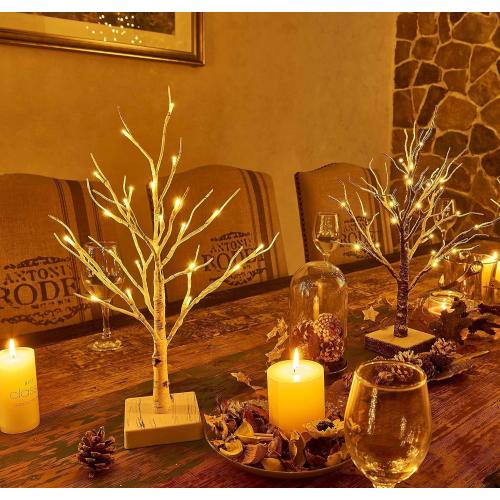 Hairui Lighted Easter Tree with Timer, Tabletop Birch Tree with Lights 18IN 24 LED for Fireplace, Mantle Party Decoration
