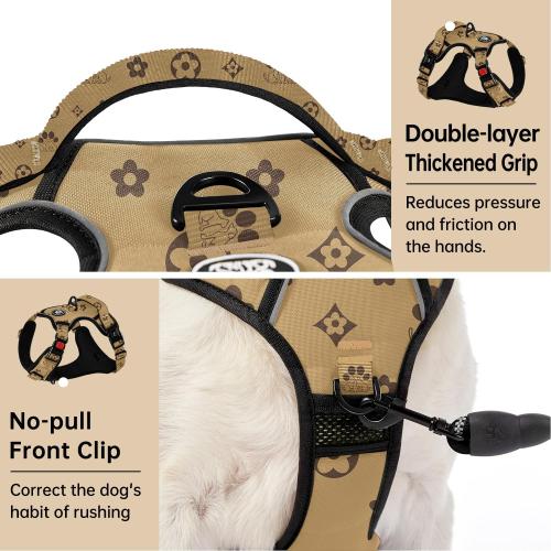 Size XL Color brown IVY&LANE No Pull Dog Harness with Leash Set, Reflective No Choke Pet Vest,Adjustable Oxford Dog Vest Harness with Easy Control Handle for Medium Dogs