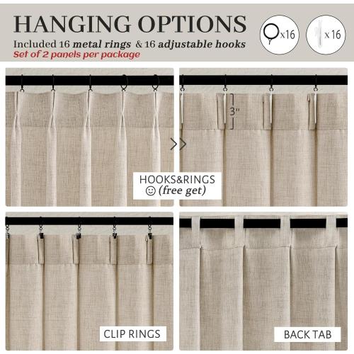 Pinch Pleat Semi Sheer Curtains 84 Inches Long for Bedroom,Elegant Natural Beige Faux Linen Light Filtering Heat Textured Curtains 2 Panels Set with Track Hooks/Rings for Living Room Windows W40 xL84