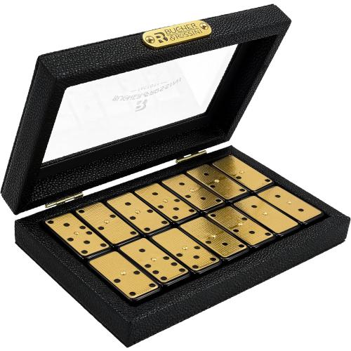 Bucher&Rossini Metal Surface Dominoes Set Double 6 for Adults and Kids - Classic 28Pieces Gold Metal Surface Domino's Game Set Idea Gift Present for Domino Players or Family Game Night