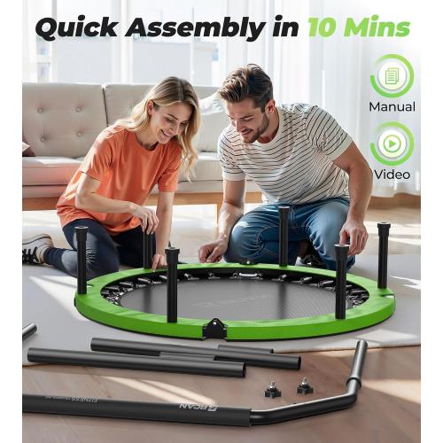 BCAN 40/48 Foldable Mini Trampoline, Rebounder Trampoline for Adults, U/T Adjustable Foam Handle, Exercise Rebounder for Adults Indoor/Garden Workout, Max Load 330lbs/440lbs-2025