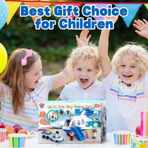 PLAY Airplane Toy for Kids - Toddler Airplane Toys Travel Plane Toys for Kids 2  Years Old with Small Figures & Baggage Carrier, Musical Toy Airplane with Lights for Boys Girls Gifts Birthday (Blue)
