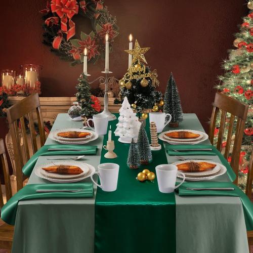 12 Pack Green Satin Table Runners, 12 x 108 Inches Silky Long Table Runner Decor, Bright Smooth Luxury Party Table Runner Decorations for Birthday Holiday Banquet