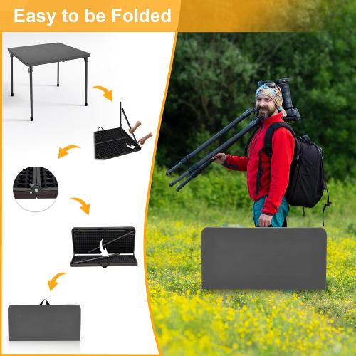 Kasunpul 34 Folding Table, Portable Square Folding Card Table with Collapsible Legs & Carrying Handle, Plastic Tables for Camping,Picnic, Office, Party, Grey