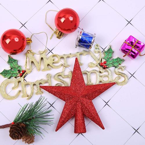 Aneco Glitter Mini Christmas Tree Topper Shatter-Proof Small Christmas Tree Decoration Treetop for Holiday Ornament or Home Decor, (Red, 4 inch)