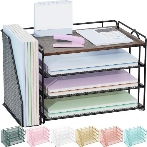 Spacrea 4 Tier Paper Organizer for Desk with File Organizer