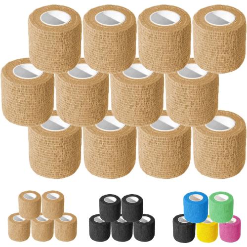 OZER 12 Pack 2 Inch x 5 Yards Self Adhesive Bandage Breathable Cohesive Bandage Wrap Rolls Elastic Self-Adherent Tape for Stretch Athletic, Sports, Wrist, Ankle (Tan, 2 Inch)