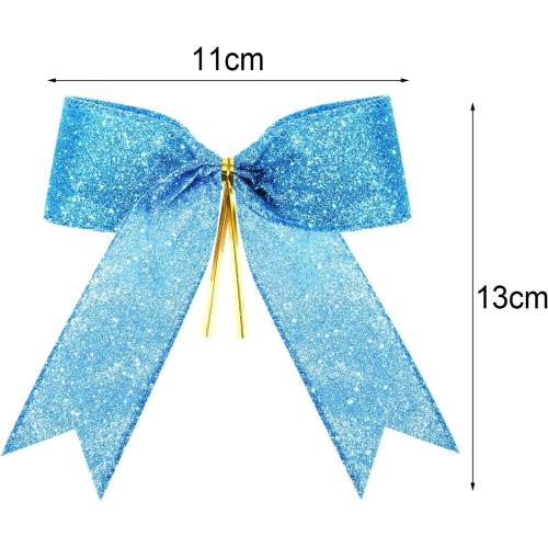 Sumind 36 Pieces Blue Christmas Tree Glitter Bows, 5 x 4 Inch Tie Ribbon Twist Tie Bows for Treat Bags Gift Wrapping Basket Wedding Birthday Valentine Christmas Tree Wreath Garland Decoration