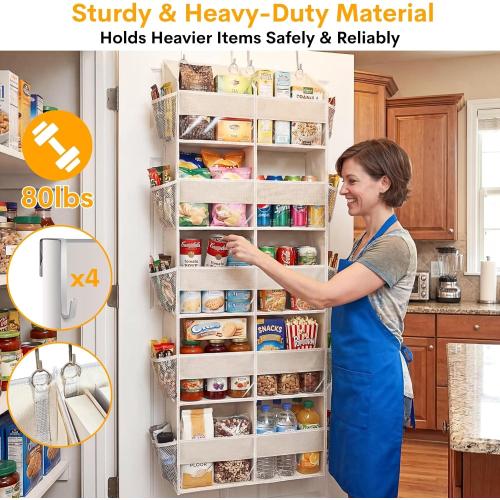 Ofiray-home Over the Door Organizer 5 Tiers,Extra Large Behind Door Storage of 10 Compartments,80 lbs Weight Capacity Over the Door Storage, Door Hanging Organizer for Closet, Diaper Organizer, Beige