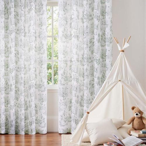jinchan Linen Nursery Curtains 96 inch Long Woodland Wildlife Sage Green Print Drapes for Kid's Room Light Filtering French Country Farmhouse Curtains with Bunny and Forest Design Set of 2 Panels