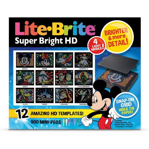 Lite Brite Super Bright HD, Disney Edition - Creative Retro Light-Up Screen – Educational Play for Children, Enhances Creativity, Gift for Boys and Girls Ages 6