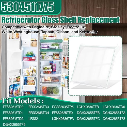 Upgraded 5304511775 Refrigerator Tempered Glass Shelf Assembly Replacement Compatible with Frigidaire Side-by-Side Refrigerator Glass Shelf Replace FFSS2615TD0 FFSS2615TD1 Refrigerator Parts