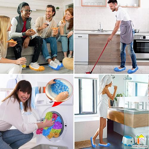 Set of 10 Pieces Microfiber Mop Slippers Shoes Cover Soft Washable Reusable Floor Polishing Dust Dirt Hair Men Women Sweeper Cleaning Mop Tool for House Office Bathroom Kitchen, Multicolored 5 Pairs