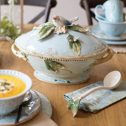 Fitz & Floyd Fitz and Floyd Toulouse Soup Tureen with Ladle, 3.5 Quart, Blue