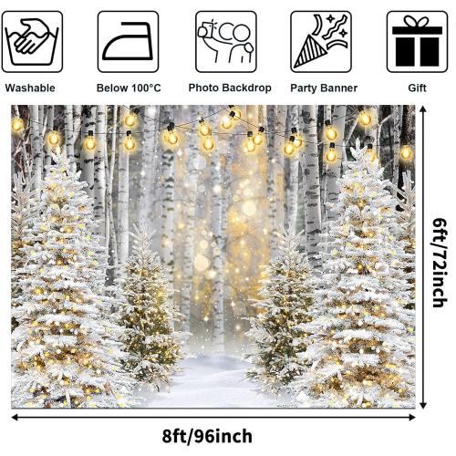 Winter Scene Backdrop Winter Forest Backdrop Wonderland Snowflake Photography Background Glitter Snowy Pine Tree Scene Background Snow Forest Christmas Party Holiday Photo Backdrop (8x6ft)