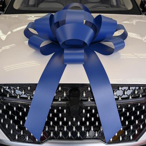 CarBowz Big Bow for Car Decorations and Birthday Gifts, Large Ribbon, Magnet, Safe Sticker Included, Fully Assembled 30 Wide Huge Bow, No Suction Cup Needed (Blue)