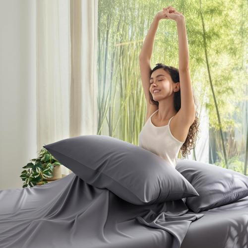 Bedsure Zipper Pillow Cases King, Cooling King Pillow Cases Set of 2, Rayon Derived from Bamboo Cooling Pillowcase for Hot Sleepers, Soft & Breathable Pillow Covers, Gifts, Dark Grey, 20x36 Inches