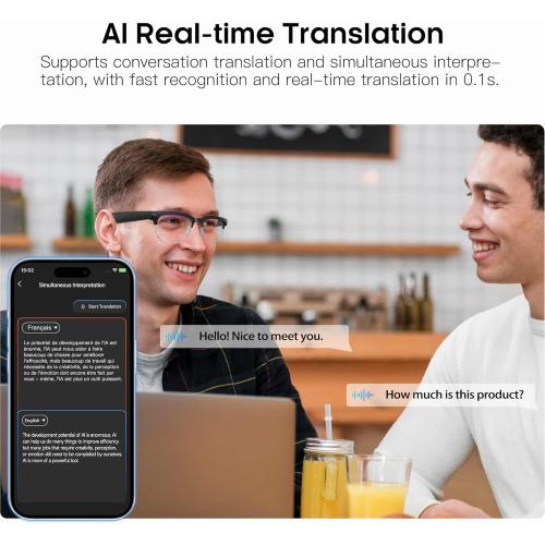 AI Smart Glasses with Camera,  Photo/Video, Anti-Shake Recording, Music & Bluetooth Calling, Real-Time Translation