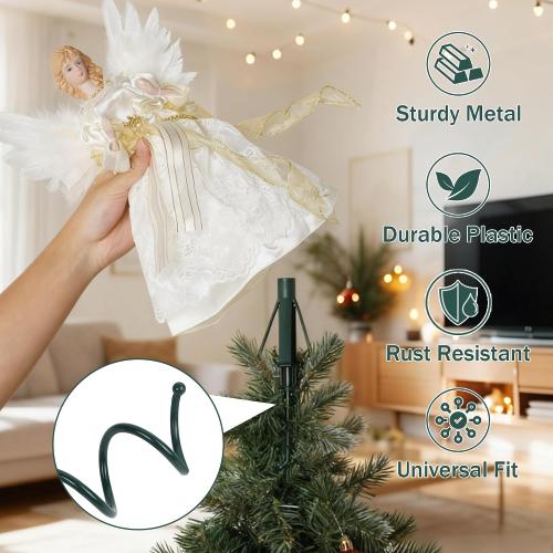 FORUP Christmas Tree Topper Holder, 3-in-1 Tree Topper Stabilizer - Fits Tree Center Poles Up to 1.25 in Diameter, Compatible with Angel/Star Toppers, Tool-Free Installation, Prevents Tilting