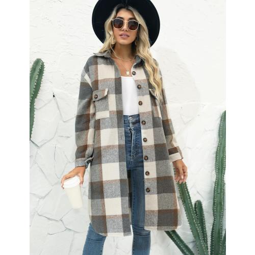 BlankNYC  Women Fall Flannel Plaid Shacket Jacket Oversized Button Down Long Shirt Jacket