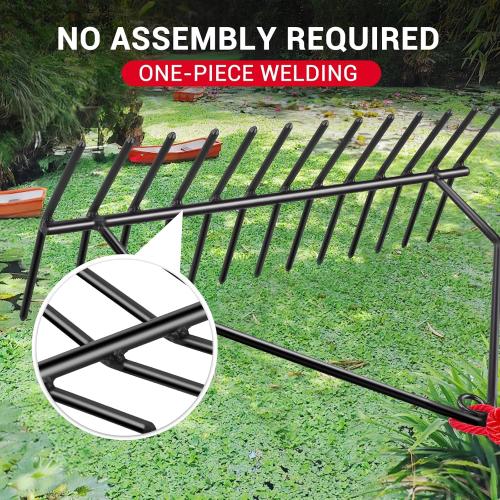 32 Aquatic Weed Rake, No Assembly Required, 8.6 Steel Rod Lake Weed Cutter, One-Piece Welding, Lake Weed Rake for Pond Beach Landscaping, Perfect Tie Hole, 30ft Thicker Rope and Net, Black.