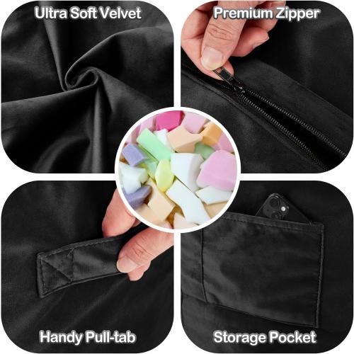 Homguava 3FT Bean Bag Chair: 3' Bean Bags with Memory Foam Filled, Large Beanbag Chairs Soft Sofa with Dutch Velvet Cover-Black