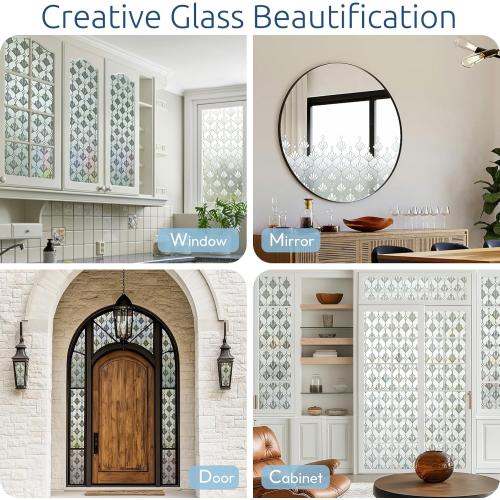 rabbitgoo Privacy Window Film Non Adhesive Frosted Glass Sun Blocking Self Static Cling Decorative for Home Kitchen Living Room, Removable and Reusable, 35.4 x 157.4 inches