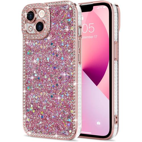 Lafunda for iPhone 13 Case Glitter, Luxury Shiny Bling Sparkly Phone Cover with Crystal Diamonds Rhinestone for Women Girls Soft TPU Slim Shockproof Protective Phone Case for iPhone 13 6.1, Pink