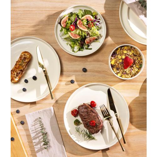 TheTerra Ceramic Dinnerware Sets for 4, 12 Pieces Porcelain Lightweight Plates and Bowls Sets, Scratch Resistant Dish Set, Oven & Microwave & Dishwasher Safe, Beige