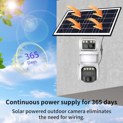 No WiFi Security Camera, 4G LTE Cellular Security Camera, 2K Solar Cellular Cam HD Dual Lens 360° Pan Tilt, Color Night Vision, PIR Motion Detection, IP66 Waterproof with Pre-Installed SIM(White)