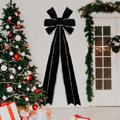 Hungdao Black 71 x 24 Inch Velvet Bow Giant Christmas Tree Topper Extra Large Wreath Bow Decoration Big Ribbon Tie with White Edge for Christmas Tree Xmas Indoor Front Door Wall Accent Porch Entryway