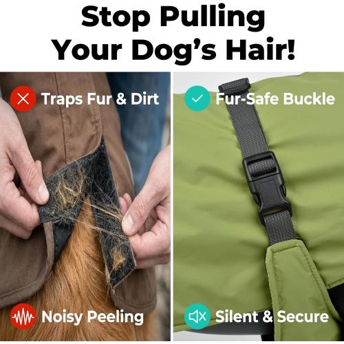Dog Winter Puffer Coat, Water-Repellent (Green, Medium) | Breathable mesh lining with fur-safe buckle, leash hole, reflective strips and anti-slip leg straps