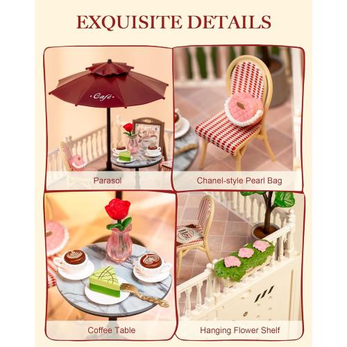 Rolife Super Creator Series Accessroies, DIY Mini Flower Garden Scenery Kit, Miniature Dollhouse Castle Building Kit's Part, Chic Café Terrace Gift for Kids Adults Women