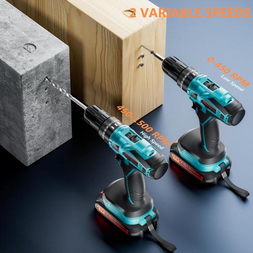 Cordless Drill with 2 Batteries and Charger, 21V Electric Drill Cordless, Portable Power drill Set, 3/8 Keyless Chuck, 2 Variable Speed, 25  3 Clutch, 398 In-lb Max Torque