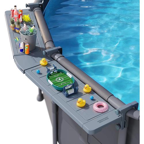 POOLHACKER Poolside Bar Extended, [Original] Swim Up Bar Exclusively for Above-Ground Round Pools. Patio Poolside Table Smart Fold Easy Maintenance, Weather Resistant Stable Tabletop ‼️may be missing or broken pieces and mild stains ‼️