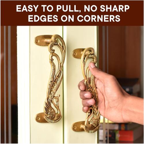 Indian Shelf 1 Pair Peacock Decorative Door Handles Interior Vintage Door Pulls Antique Brass Cabinet Pulls Unique Gold Cabinet Handles- 7.4