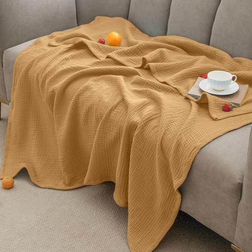 PHF 100% Cotton Muslin Blanket King Size 4-Layer Lightweight Gauze Throw, Breathable Cloud-Soft Minimalist Blanket for Bed, Couch, Camping, Amber, Ideal Gift