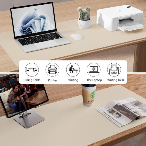 Aothia Leather Desk Pad Protector, Mouse Pad, Office Desk Mat, Non-Slip PU Leather Desk Blotter, Laptop Desk Pad, Waterproof Desk Writing Pad for Office and Home (Beige, 36 x 17)