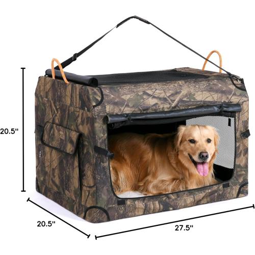 KOOPRO 36.5 Inch Collapsible Dog Crate, Portable Soft-Sided Dog Travel Carrier Camouflage Style Pet Kennel 4-Door with Durable Mesh Windows, Washable Mat, Indoor & Outdoor for Small Medium Large Dogs