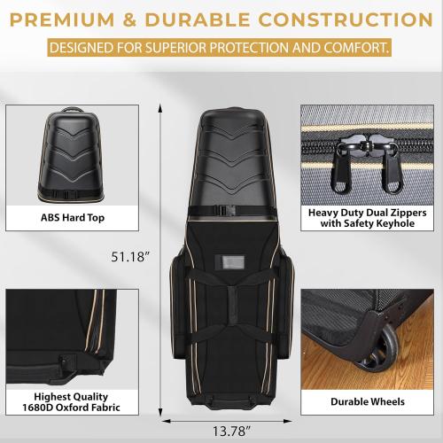 Hard Case Top 1680D Heavy Duty Oxford Fabric Travel Bag for Airlines with Wheels – Includes Custom Cover, Support Rod and TSA Lock. Excellent Protection, Foldable, Lightweight and Durable