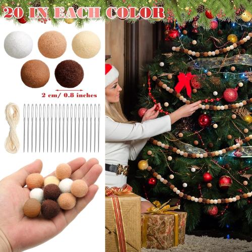 Buryeah 100 Pcs Christmas Wool Felt Balls Christmas DIY Garland Felt Balls for Crafts Hanging Decorations for Home and Party (Brown)