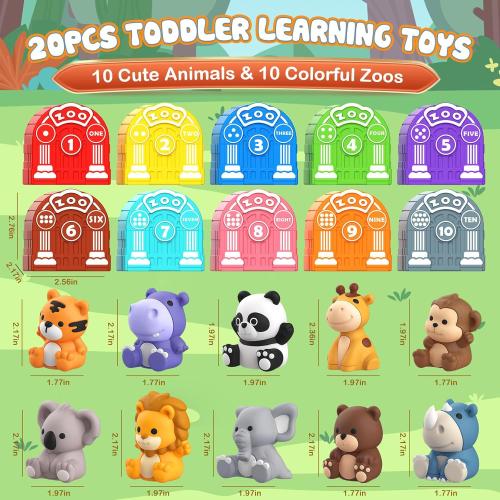Toddler Toy for 1 2 3  Years Old, Learning Toy for Toddlers with 20PCS Safari Animal, Montessori Educational for Kids,10 Animals &10 Houses for Babies Boys Girls Easter Christmas Birthday Gift