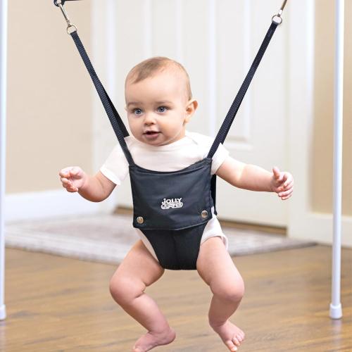 Jolly Jumper Classic (Black) with Stand - Original Baby Jumper, Indoor and Outdoor Exercise Saddle Seat, Adjustable Height, for Infants up to 28lbs