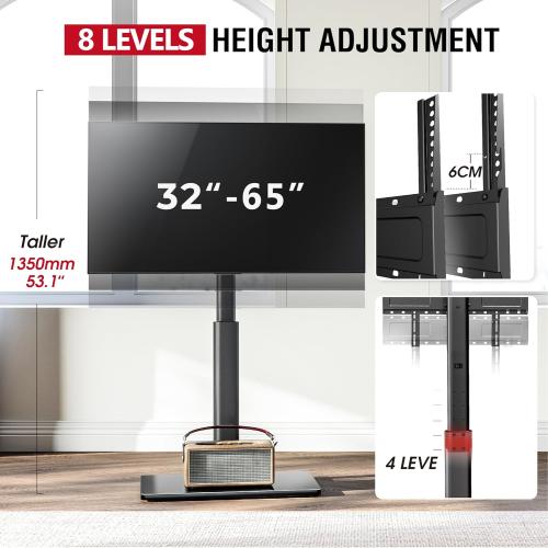 Size 32-65 Inches Color Black Swivel TV Floor Stand for 32-65 Inches TVs, 8 Level Height Adjustable Corner Small TV Stand Mount for Living Room/Bedroom, Holds up to 88 lbs,MAX VESA 400x400mm,Black