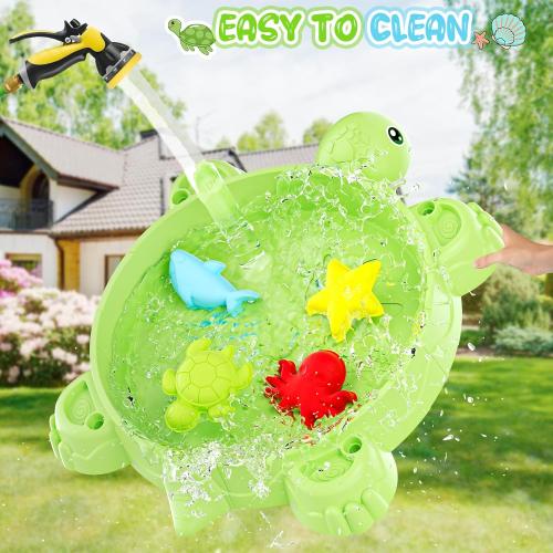 Upgraded Kids Turtle Sandbox with Lid & Adjustable Umbrella, Truck Toy & 8pcs Sand Shovels, Sand Box with Cover, Beach Toys for Toddlers 3-5, Plastic Indoor Outdoor Play Toys Gift for Girls Boys