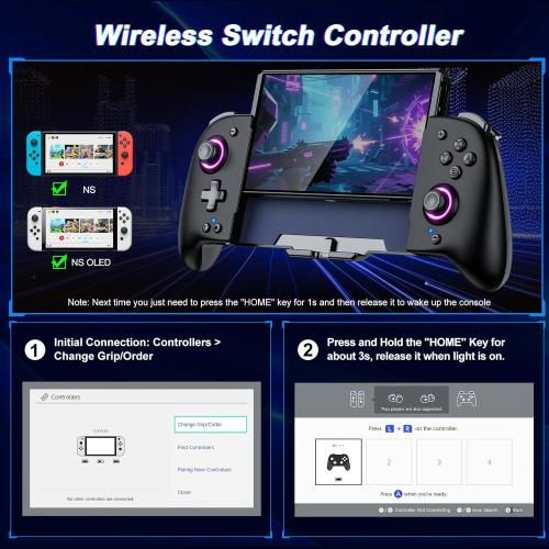 Gammeefy Switch Controllers Compatible with Nintendo Switch/Switch OLED, One-Piece Joypad Controller Replacement for Switch Pro Controller with 9 Lights Color, Christmas Gifts